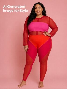 IVY PARK Red and Pink Mesh Panel Jumpsuit Romper